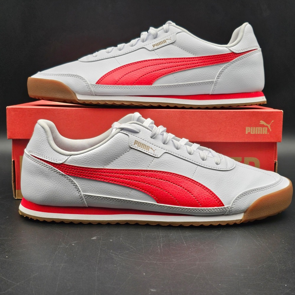 Puma Turino II Mens Sneakers White Red Gum Sole 397452-21 Size 13 Gold Logo